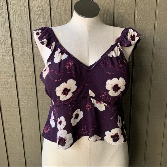 Leith Purple Foral Print Sleeveless Crop Top XL - Picture 1 of 9